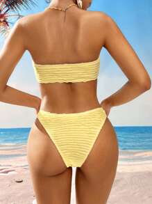 Swim Mod Summer Beach Vacation Ocean Style Metal Conch Decor Bandeau Bikini Set - Yellow - View 2