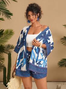 Travachic Plus Size Women Retro Print Short Sleeve Blouse And Shorts 2 Pieces Set,2 Pieces Summer Outfit - Multicolor - View 5