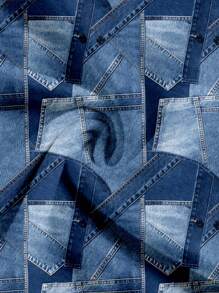 Comfortcana 夏季休闲简约大码女式紧身细肩带连衣裙，蓝色块，纹理面料印花 - 彩色 - 查看 5