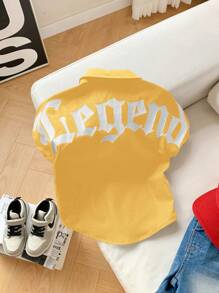 SHEIN قميص رجالي عصري مريح متعدد الاستخدامات بتصميم طباعة الأجنحة والحروف, مناسب للربيع/الصيف قطعة واحدة