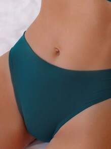 SHEIN Nuevo conjunto de bikini de 2 piezas de unicolor con tiras retorcidas y corte alto, trajes de baño para vacaciones en la playa para mujeres