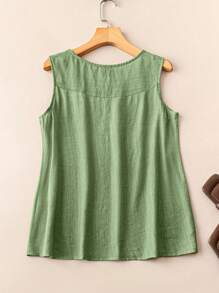 EMERY ROSE 女士纯色简约纽扣装饰背心，夏季 - 綠色 - 查看 2