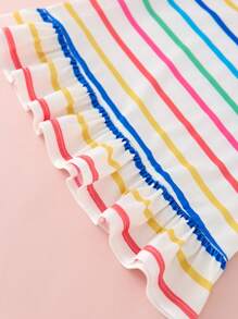 SHEIN 女婴针织条纹圆领心形图案修身连衣裙 - 彩色 - 查看 5