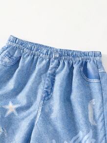 SHEIN Pantalon droit décontracté non en denim avec graphique de lettre tissé pour préadolescentes