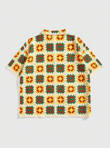 ROMWE MEN Casual Men Loose Knitted Shirt Short Sleeve Tops, Vacation - Apricot - View 2
