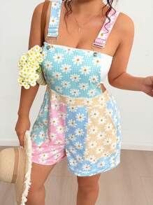 SHEIN MOOSTA Plus Size Women Cute Colorful Daisy Jumpsuits