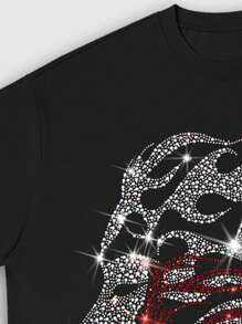 ROMWE MEN Street Life 男士时尚水钻装饰街头风格短袖 T 恤，夏季，狂欢