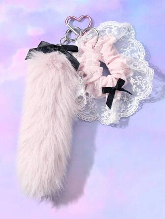 Kawaii 1 Stück koreanischer Stil minimalistischer süßer hochwertig rosa glitzer Plüschtierschleife Scrunchie, vielseitig für Frauen Mädchen Accessoire, geeignet als täglicher Trag oder Geschenk