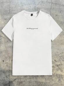 AXEPEAK 男士夏季标语印花圆领短袖休闲T恤，街头风版 - 白色 - 查看 2