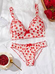 SHEIN 2 件套女士性感内衣套装，夏季时尚 - 紅白色 - 查看 3