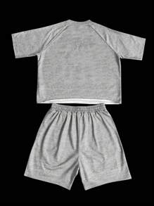 ROMWE MEN Prep Conjunto de camiseta de cuello redondo de manga raglán con número 23 para hombre - Multicolor - Ver 3