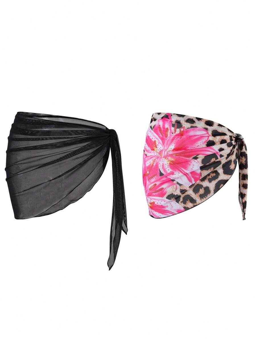 SHEIN Swim 两件套春假印花网眼沙滩罩衫