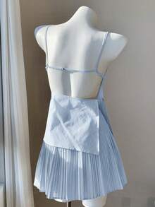 Comfortcana 2件套女士浅蓝色休闲吊带上衣和百褶裙，夏季 - 淺藍色 - 查看 2