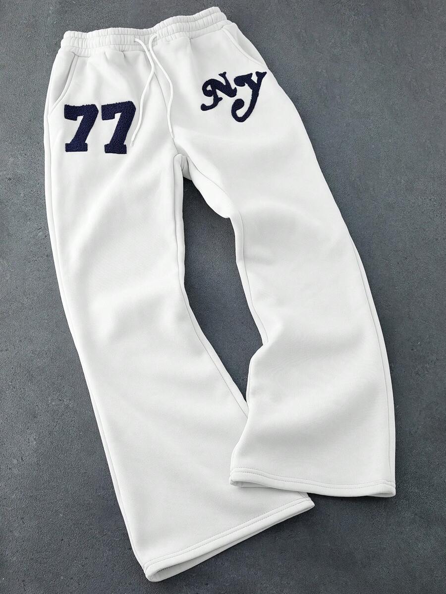 PAVTROS Men's New York Embroidery Casual Pants, White Pants Men