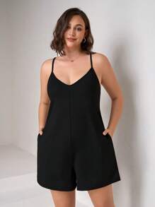 Chikora 大码女式纯色口袋休闲连体裤，夏季