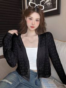 DAZY Chaqueta corta ligera de mujer de jacquard casual, adecuada para primavera y otoño