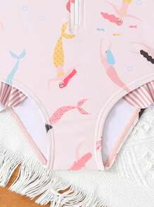 Baby Girls Cute Mermaid Print Short Sleeve One-Piece Swimsuit - Multicolor - View 6