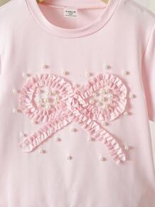Genkimix Kids 少女可爱优雅蝴蝶结装饰3D串珠休闲T恤 - 粉色 - 查看 3