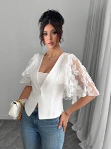 Chiquease 女式夏季时尚轻薄短款西装外套 - 白色 - 查看 3