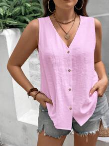 EMERY ROSE 大码休闲纯色无袖衬衫