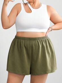 SHEIN CURVE+ 3 件套大码女式做旧复古针织街头服饰，抽绳腰部休闲短裤，春夏季、节日和音乐会，西式夏季/乡村/海滩度假/海滩/沙滩装