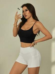 SHEIN PETITE Leggings cortos de unicolor, moda para el verano - Blanco - Ver 5