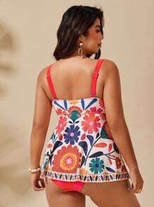 Swim Vcay Conjunto de vestido-traje de baño casual para playa y resort con tirantes finos y estampado floral menudo en tallas grandes para mujeres