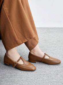 CUCCOO BIZCHIC Square Toe Comfortable Casual Office Lady Daily Versatile Flat Mary Jane Shoes, Women's High Vamp Loafer Oxfords For Christmas - Brown - View 8