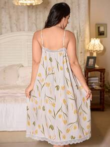 CottageSlumber Nachthemd mit Spitzenbesatz und Bubble Crinkle Textur in Übergröße für Damen - Gelb - Übersicht 2