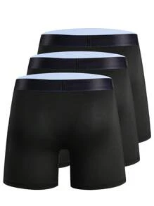 SHEIN Set de 3 calzoncillos tipo bóxer para hombre con bandas elásticas y eslóganes cómodos - Negro - Ver 2