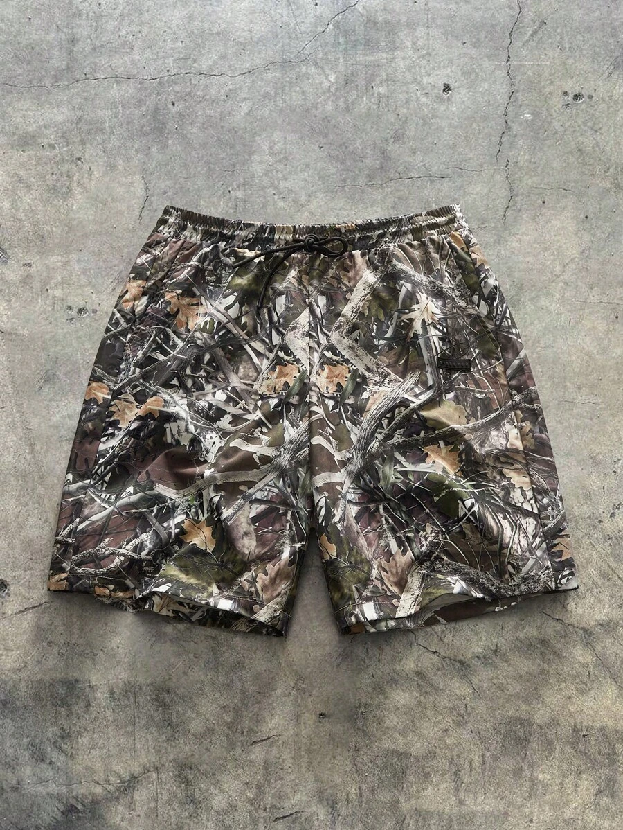 AXEPEAK 男士数码印花宽松梭织短裤，适合夏季，街头风格 - 彩色 - 查看 1