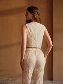 MOTF PREMIUM LACE BUTTON PLACKET LIGHTWEIGHT BLAZER WAISTCOAT - Apricot - View 3