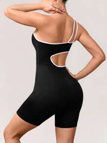 Activina Women's Simple Hollow Out Sporty Jumpsuit With Color Block - Blue - View 4
