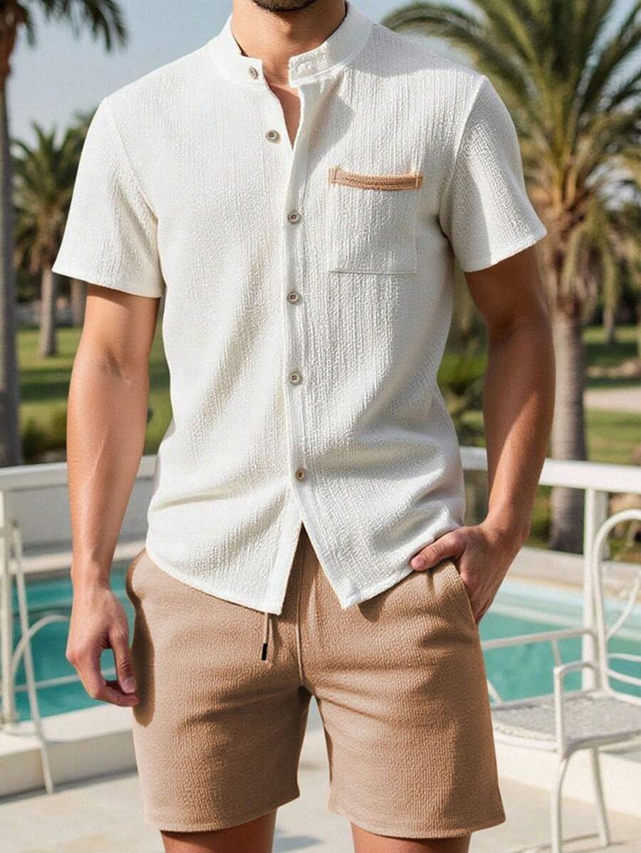 Manfinity RSRT Men's Pocket Front Button Down Short Sleeve Shirt And Shorts Set - Multicolor - View 1