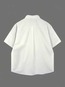 Manfinity Dauomo 男士夏季休闲纯色落肩宽松拼布口袋衬衫 - 白色 - 查看 2