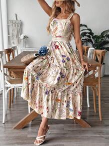 Breezaya Women's Floral Print Tie-Back Bow Design Elastic Waist Casual Holiday & Commute Elegant Camisole Slip Dress - Multicolor - View 4