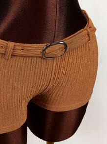 Amplova Set de 2 piezas con top corto con escote en V profundo y espalda de atar y pantalones cortos de cintura baja con textura - Naranja - Ver 4