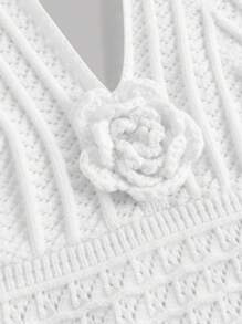 SHEIN Girlism Teen Girl Summer Holiday 3D Floral Decor Backless Halter Neck Cover Up/Top - White - View 3