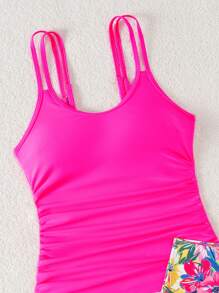 Swim Lushoire Set de 2 piezas de traje de baño de verano para mujer con estampado floral y de unicolor