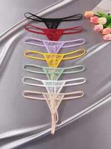 SHEIN 7 Pcs/Pack Women Solid Color Lace Sexy Panties For Going Out - Multicolor - View 6