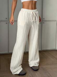 Chiquease Quần ống đứng sọc sóng co giãn màu trắng thông thường mùa xuân/hè cho nữ, đi chơi giản dị thanh lịch, nghỉ mát, đi học, các dịp gia đình, đa năng - trắng - Xem 7