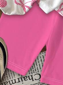 SHEIN Tween Girls 2Pcs Set - Casual Simple Sweet Pink Leopard & Cherry Print Short Sleeve T-Shirt & Shorts, Suitable For Summer, Easy Comfort - Multicolor - View 7