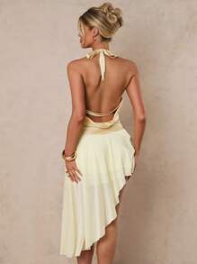 Glamine Elegant Backless Asymmetric Hem Dress, 2025 Summer New Arrival - Yellow - View 5