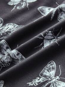 ROMWE Grunge Punk 1pc Gothic Butterfly Pattern Jacquard Knit Briefs Panties Shorts - Black - View 4