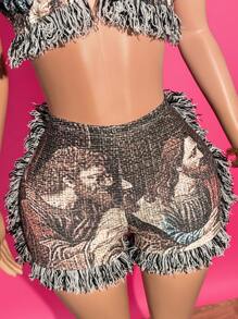 Slaydiva 2025 New Arrival Casual& Vacation Style 2pcs Plus Size Women Set - Personalized Print Sleeveless Crop Top With Tassels Hem & Matching Shorts Y2k Two Pieces Set Women's Two Pieces Set Club Y2k Two Pieces Set Women Two Pieces Set Festival Two Pieces Outfit Club Two Pieces Set Fringe Two Pieces Set - Multicolor - View 6