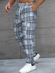Manfinity Homme Plus Size Men's Plaid Drawstring Waist Cargo Pocket Pants
