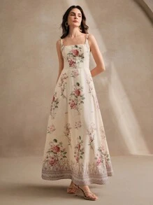 Anewsta Mid-Length Floral Print Strap Dress For Summer Vacation - Multicolor - View 5