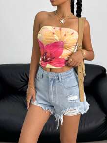 SHEIN 少女 Y2K 春夏假期浅色水洗低腰斜口袋牛仔裤迷你基本款短裤、少女夏季海滩波西米亚风度假短裤、夏季音乐会节日休闲狂欢装、少女夏季早午餐教堂毕业装、街头服饰、返校装 - 淺色水洗藍 - 查看 6