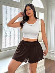 SHEIN EZwear Quần short màu nâu cỡ lớn thường ngày, thời trang cho mùa hè - màu nâu - Xem 6