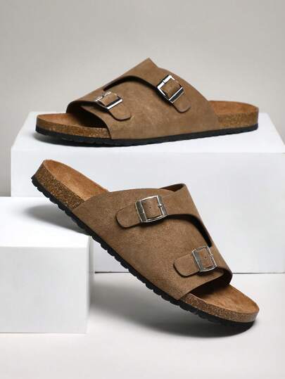 SHUZIA 男士舒适足弓支撑可调节带软木鞋垫凉鞋